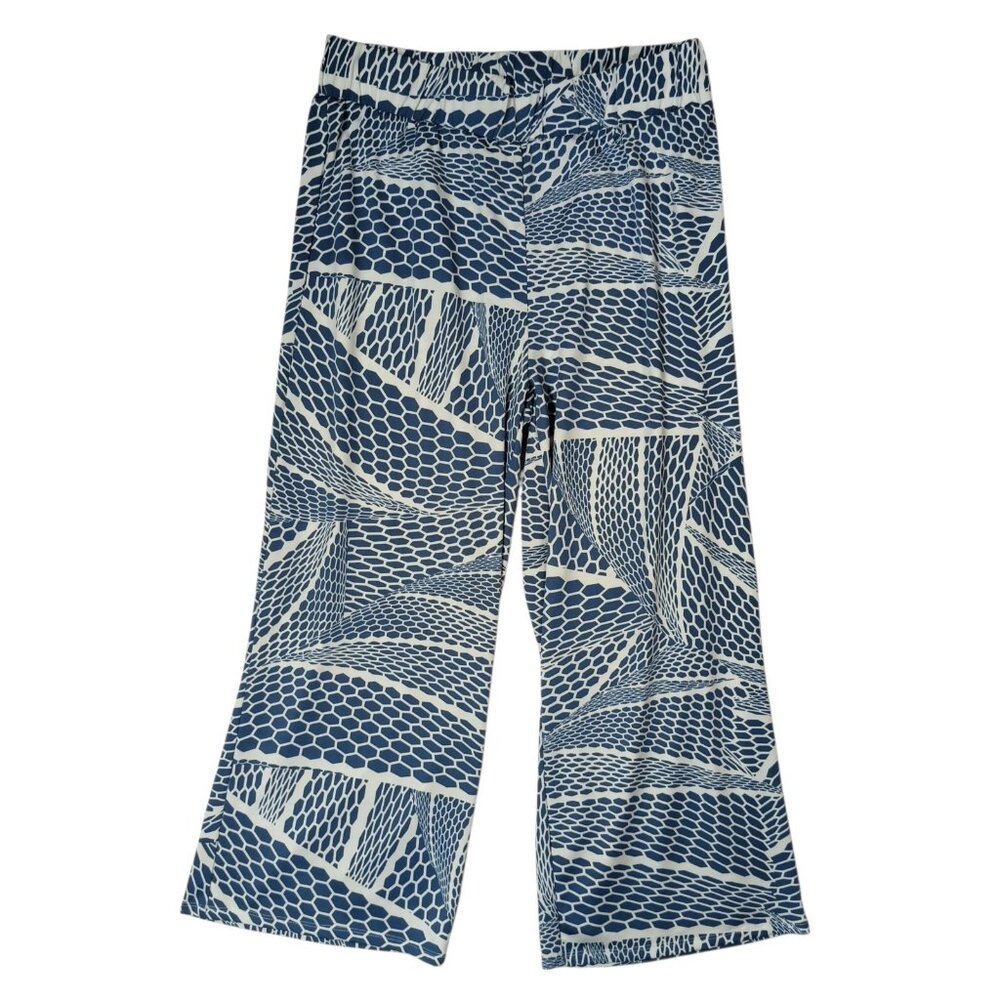 Sunny Leigh Palazzo Wide Leg Pants Cropped Stretch Pull On Blue White Medium